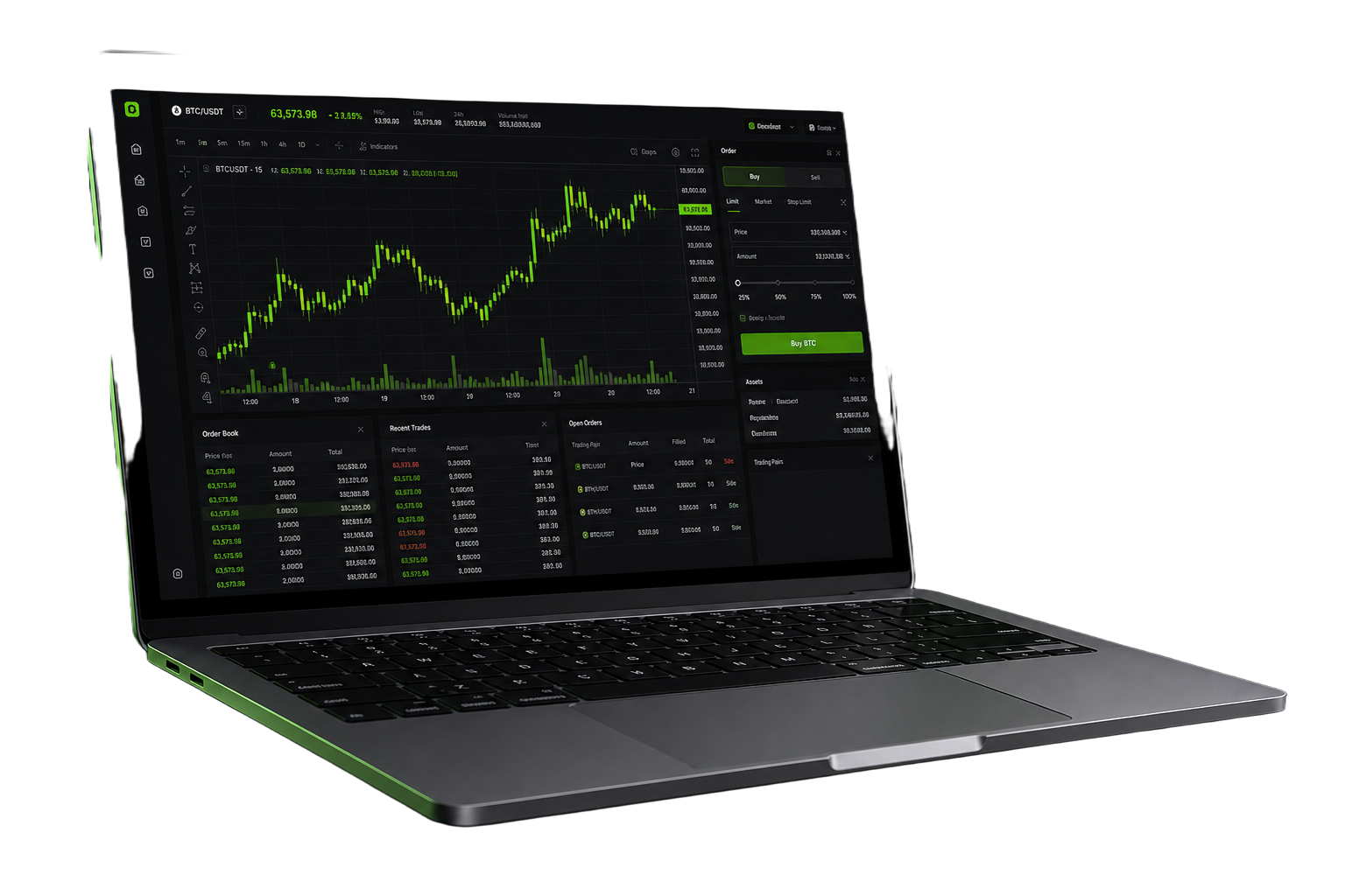 The Xvaro crypto trading terminal shown on a laptop